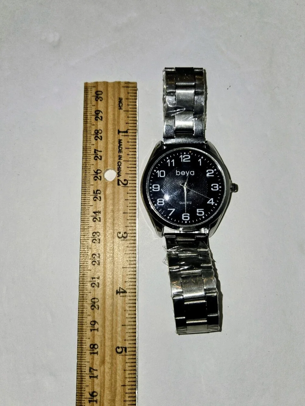 beya Men's Silver Black Dial Quartz Watch NEW